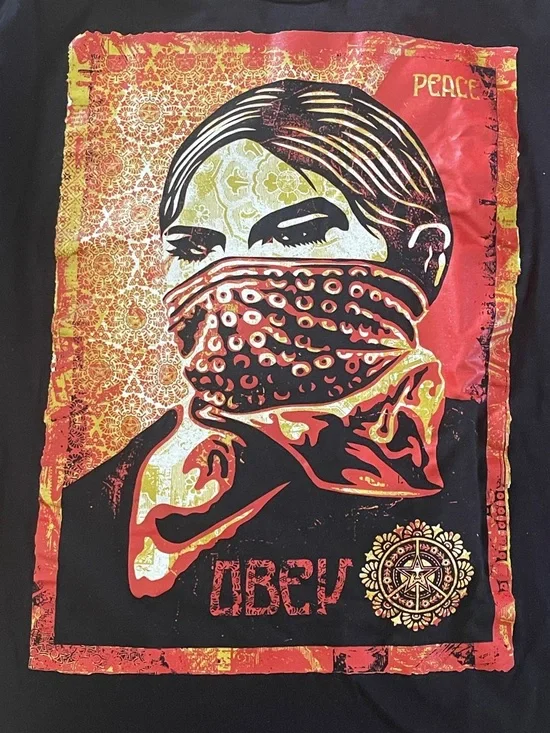 Obey Shepherd Fairy - Black Short Sleeve Tee with Red & Yellow Graphic - Picture 4 of 8